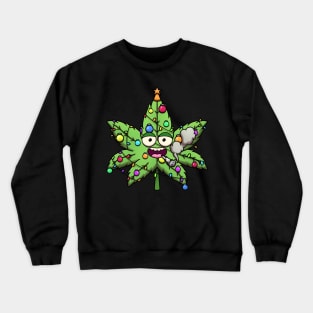 Weed Christmas Tree Character Smoking Joint Crewneck Sweatshirt